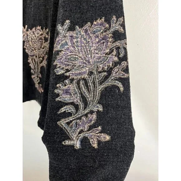 Flashback Jacket Women M Black Floral Retro 80s Grandma Western Bohemian Wooden - Picture 5 of 12